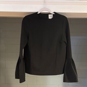 Elegant Black Blouse with Flared Bell Sleeves